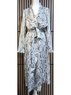 Express Coat Womens S/P Gray Black White Snake Print Belted Collared Long Trench